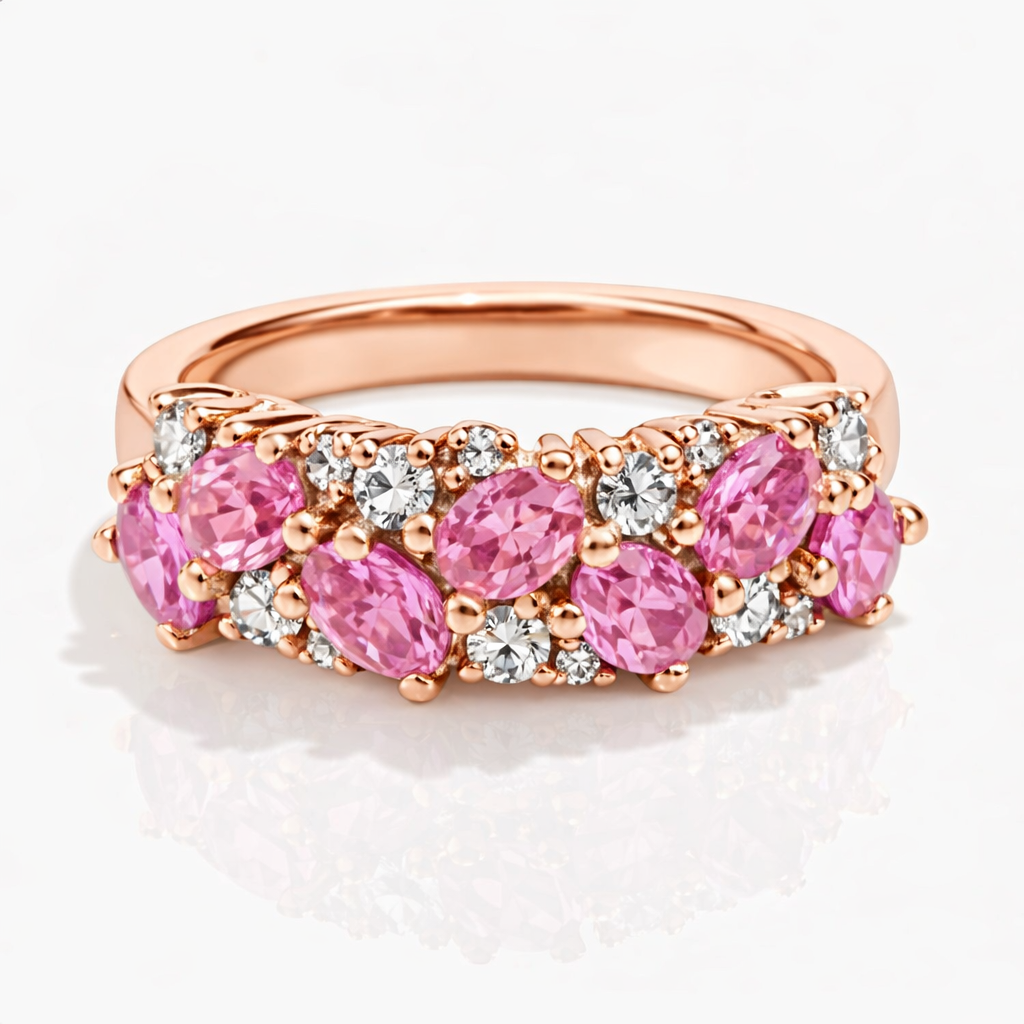 Romantic Oval Pink Sapphire And Diamond Ring In 925 Silver | WOKE