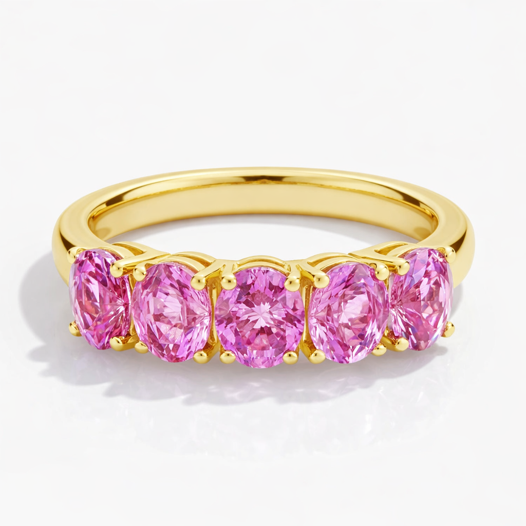5-Stone Oval Pink Sapphire Ring In 925 Silver |WOKE