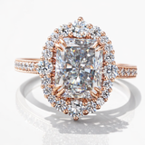 3.74 TCW Radiant Cut Moissanite Intricate Vintage Halo Engagement Ring | WOKE