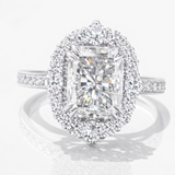 3.74 TCW Radiant Cut Moissanite Intricate Vintage Halo Engagement Ring | WOKE