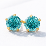 4.00 TCW Portuguese Cut Cyan Blue Classic Claw Prongs Moissanite Stud Earrings in 9K Gold/925 Silver|WOKE
