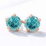 4.00 TCW Portuguese Cut Cyan Blue Classic Claw Prongs Moissanite Stud Earrings in 9K Gold/925 Silver|WOKE