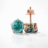 4.00 TCW Portuguese Cut Cyan Blue Classic Claw Prongs Moissanite Stud Earrings in 9K Gold/925 Silver|WOKE