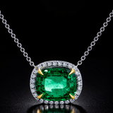 CUSHION CUT GREEN EMERALD AND DIAMOND PENDANT in 925 Silver |WOKE