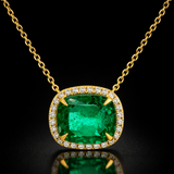 CUSHION CUT GREEN EMERALD AND DIAMOND PENDANT in 925 Silver |WOKE