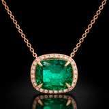 CUSHION CUT GREEN EMERALD AND DIAMOND PENDANT in 925 Silver |WOKE