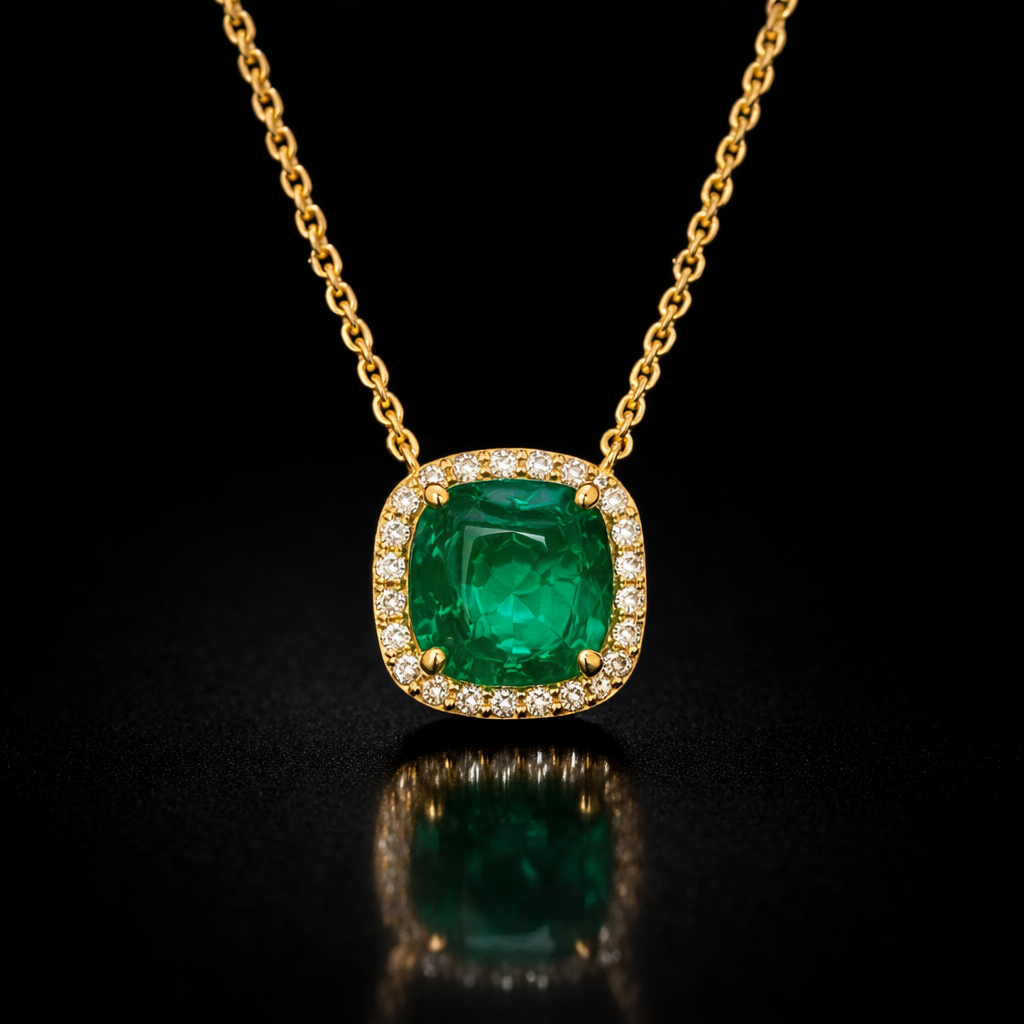 4.34 Ct. Emerald and Moissanite Pave Necklace in 925 Silver |WOKE