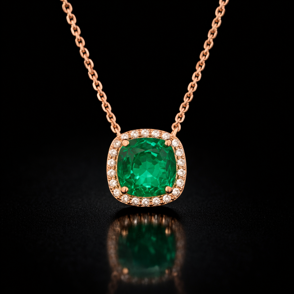 4.34 Ct. Emerald and Moissanite Pave Necklace in 925 Silver |WOKE