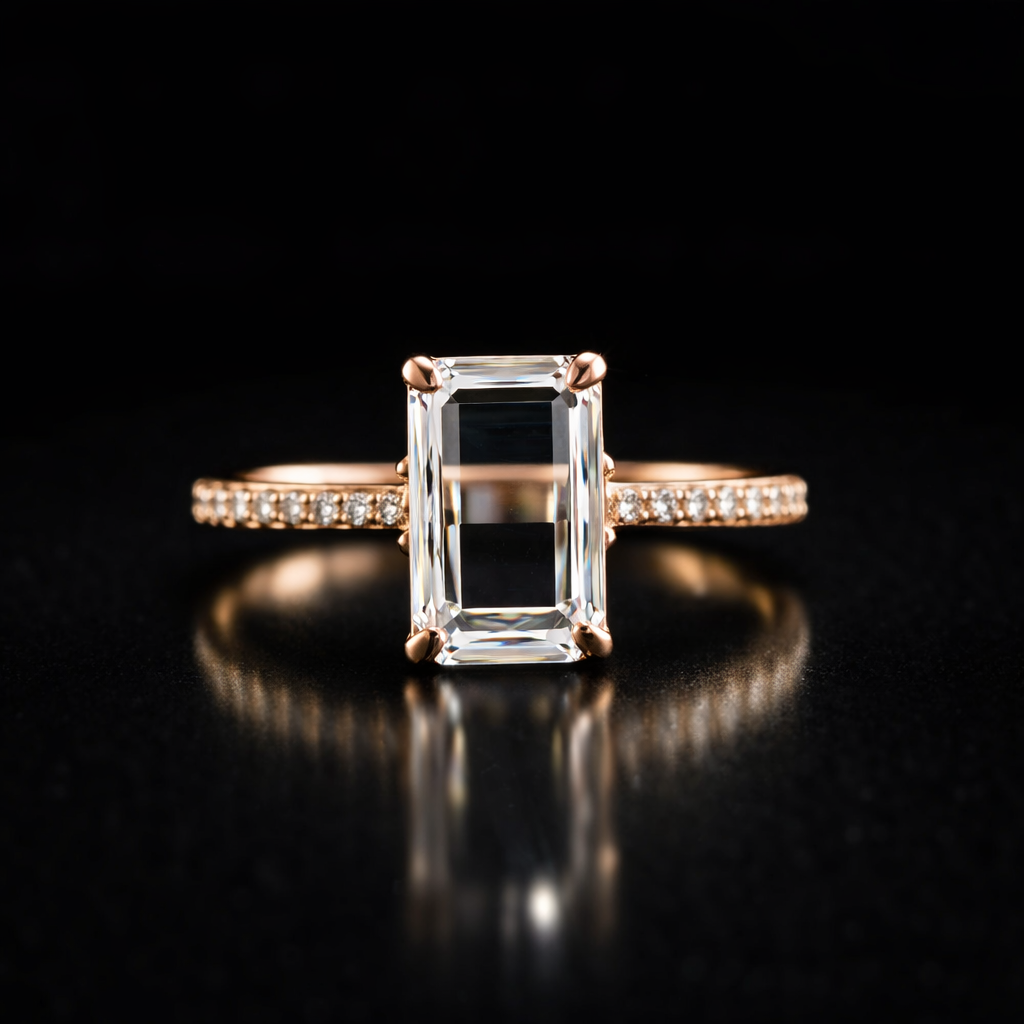 Unique Portrait Cut  moissanite Solitaire Ring in 9K Gold/925 Silver |WOKE