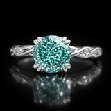 2 CT Blue Portuguese Cut Moissanite Ring, Hidden Halo Ring | WOKE