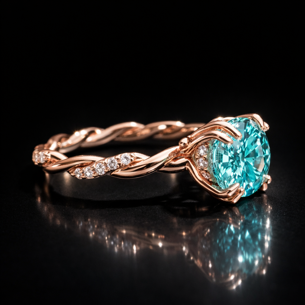 2 CT Blue Portuguese Cut Moissanite Ring, Hidden Halo Ring | WOKE