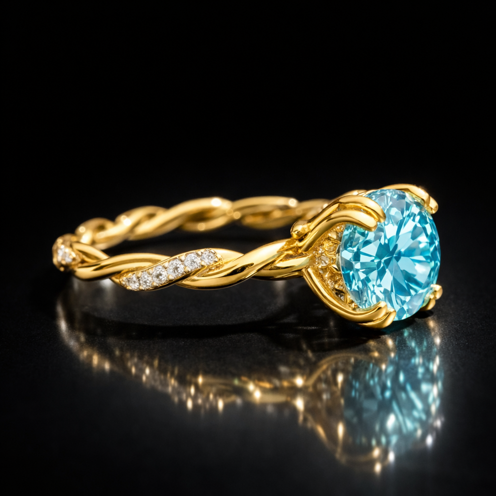 2 CT Blue Portuguese Cut Moissanite Ring, Hidden Halo Ring | WOKE
