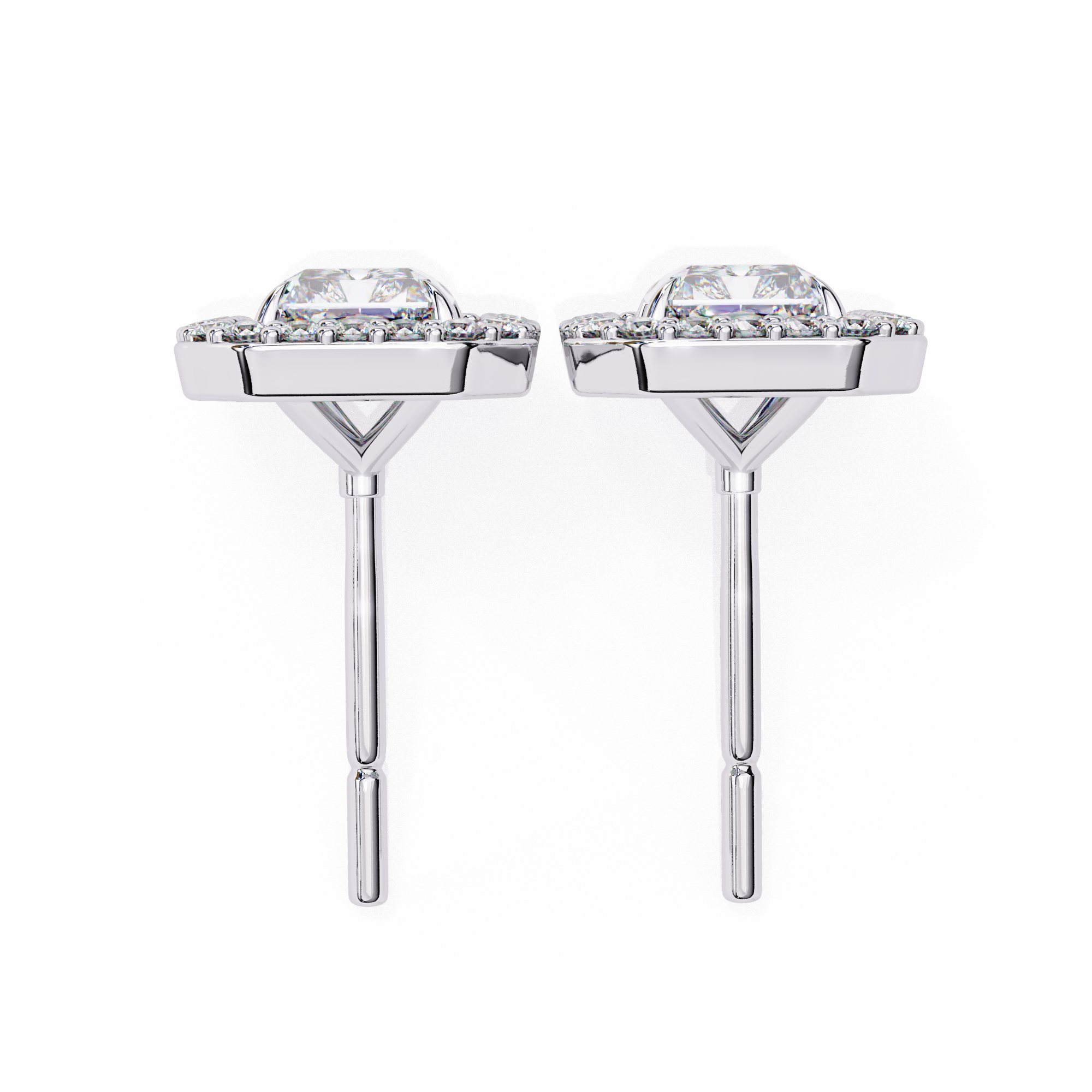 WOKE ™ VVS-F Lab Grown Radiant cut Diamond Halo Studs in 14/18k Gold