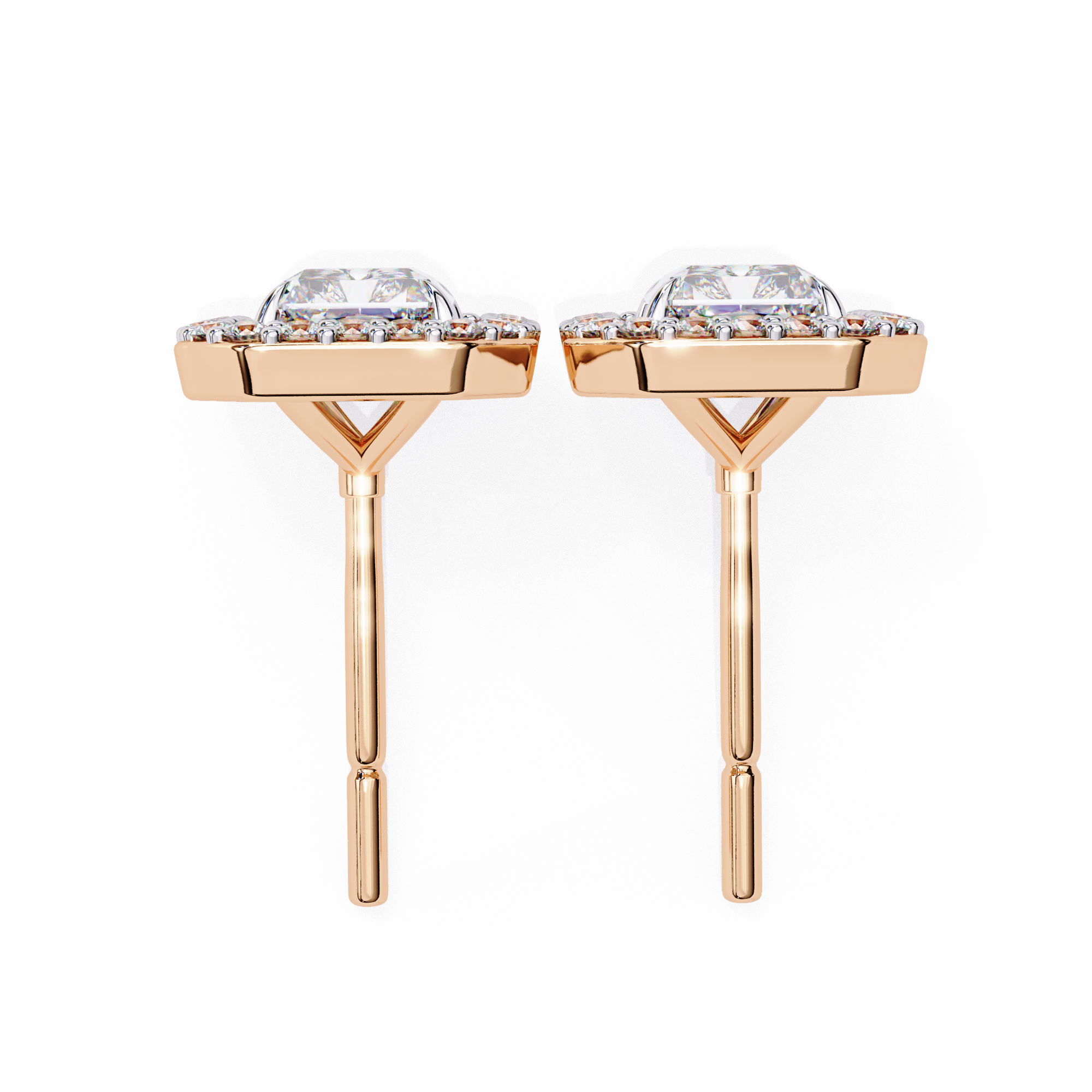 WOKE ™ VVS-F Lab Grown Radiant cut Diamond Halo Studs in 14/18k Gold