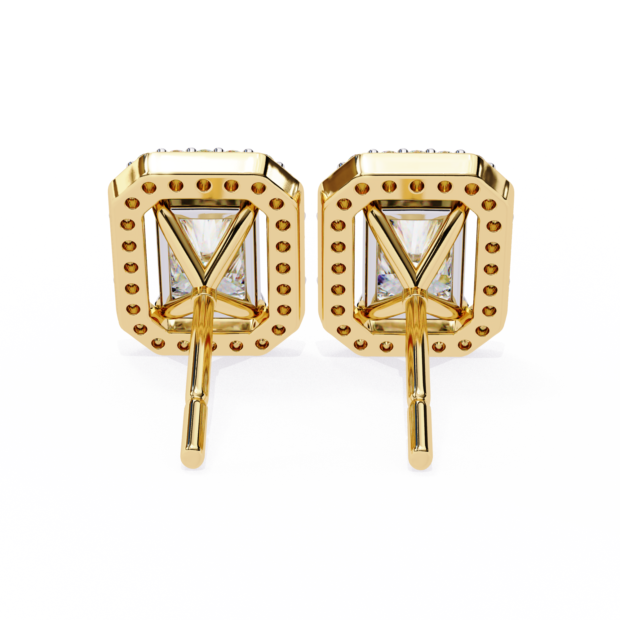 WOKE ™ VVS-F Lab Grown Radiant cut Diamond Halo Studs in 14/18k Gold