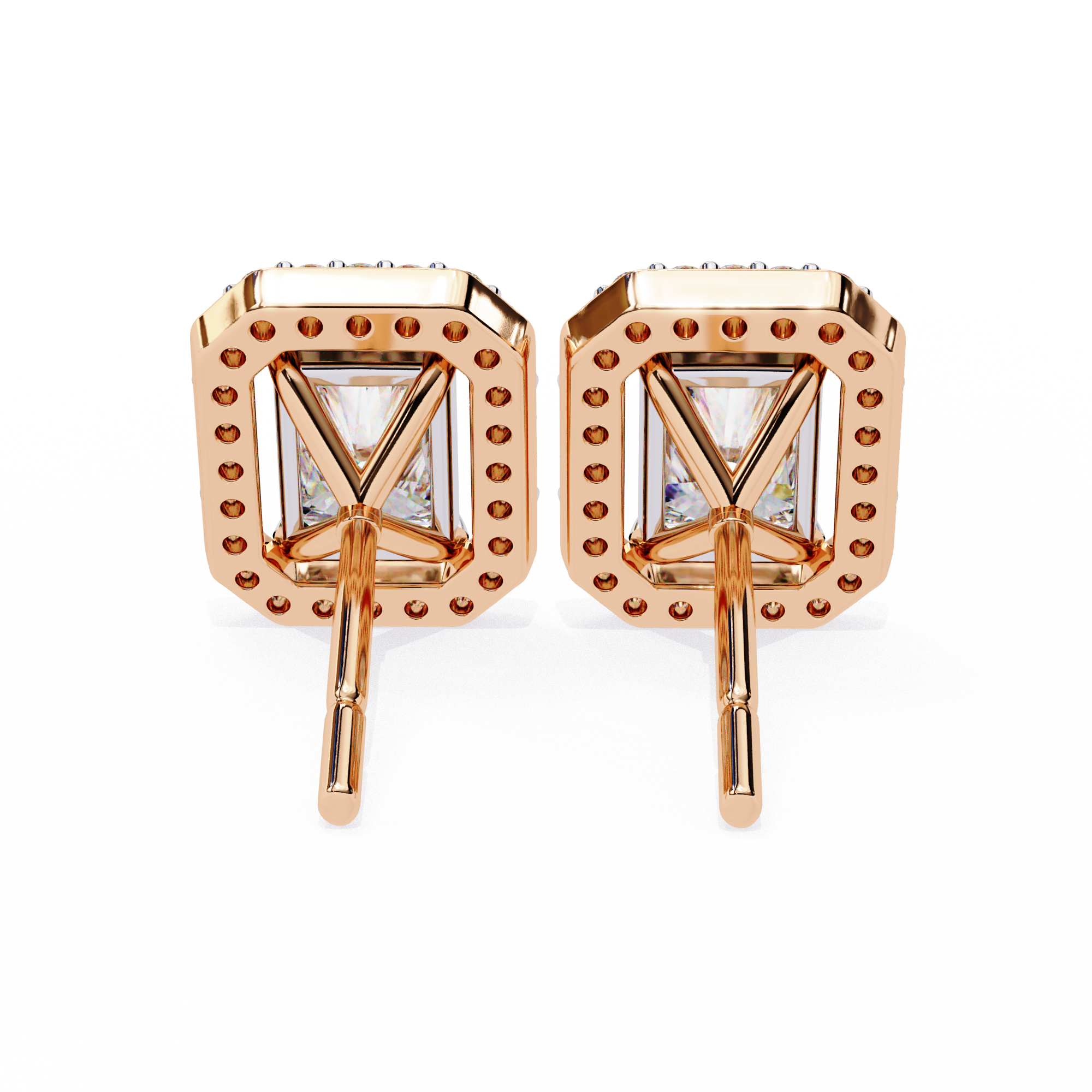 WOKE ™ VVS-F Lab Grown Radiant cut Diamond Halo Studs in 14/18k Gold