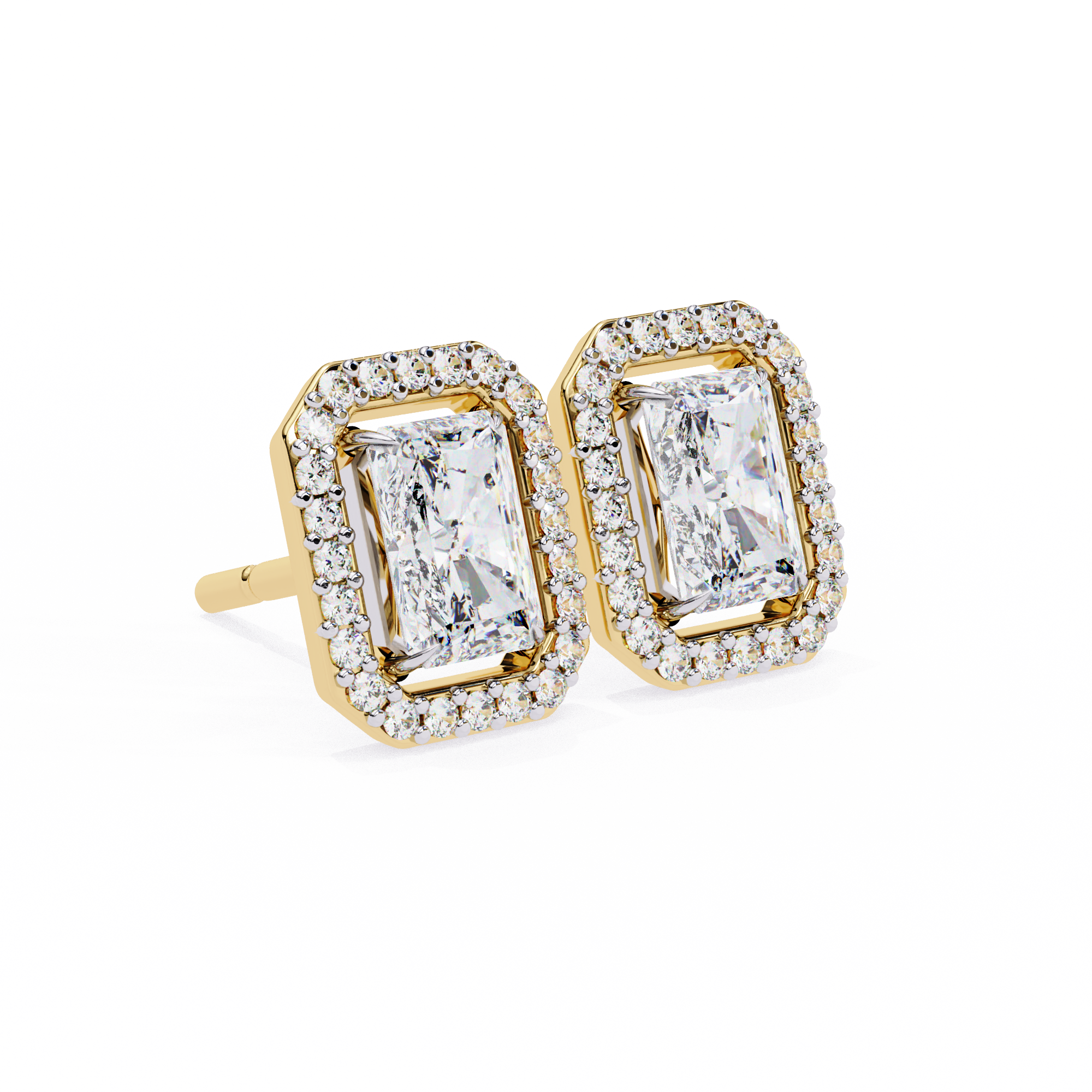 WOKE ™ VVS-F Lab Grown Radiant cut Diamond Halo Studs in 14/18k Gold