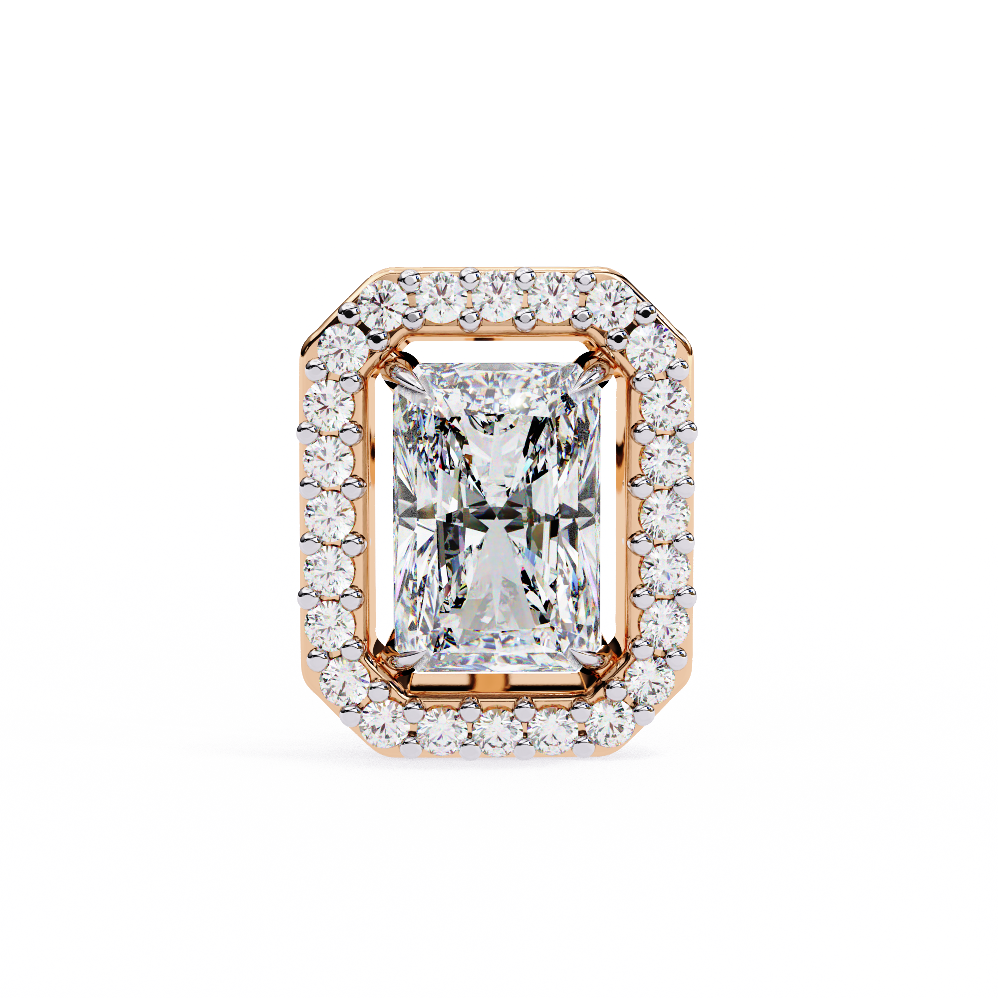 WOKE ™ VVS-F Lab Grown Radiant cut Diamond Halo Studs in 14/18k Gold