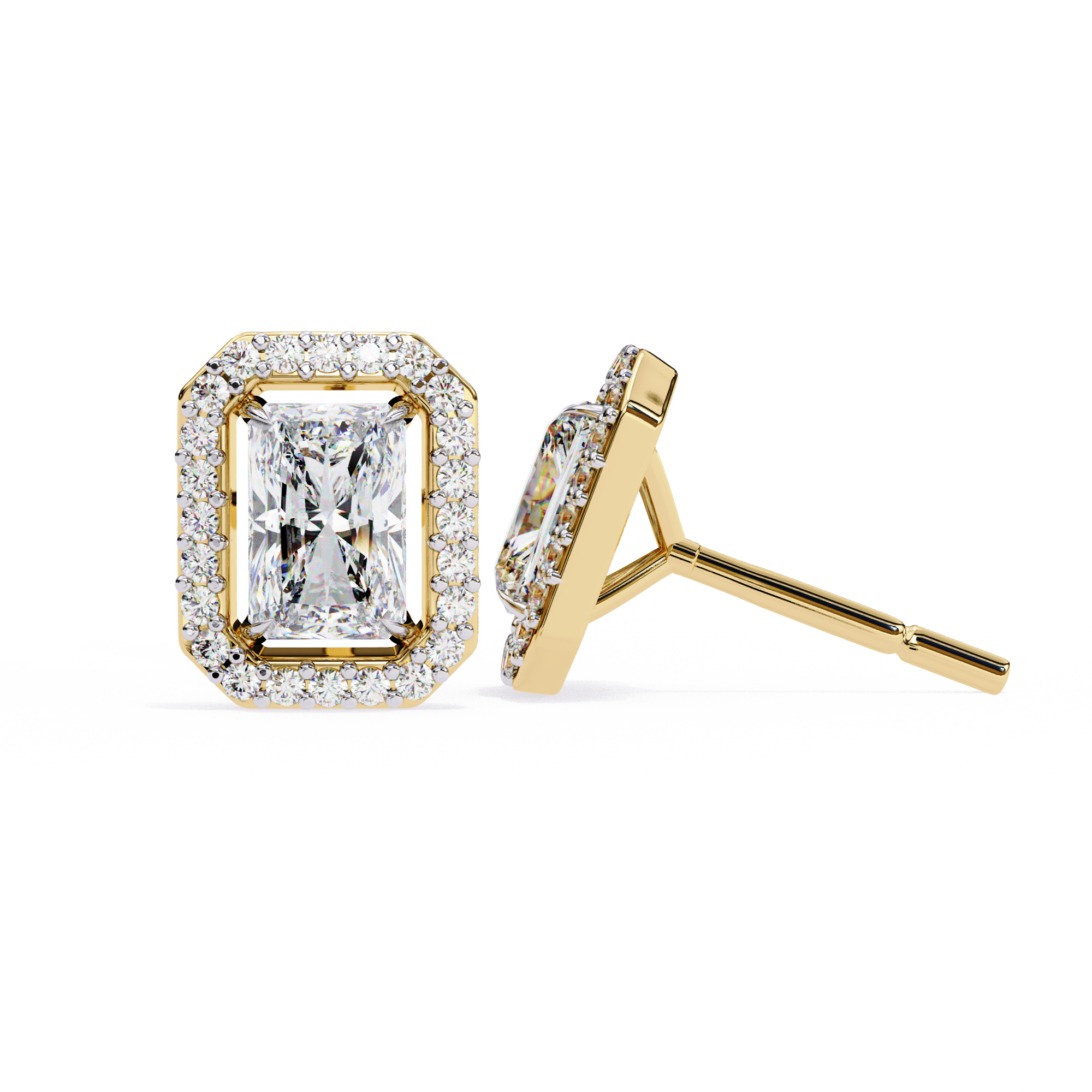 WOKE ™ VVS-F Lab Grown Radiant cut Diamond Halo Studs in 14/18k Gold