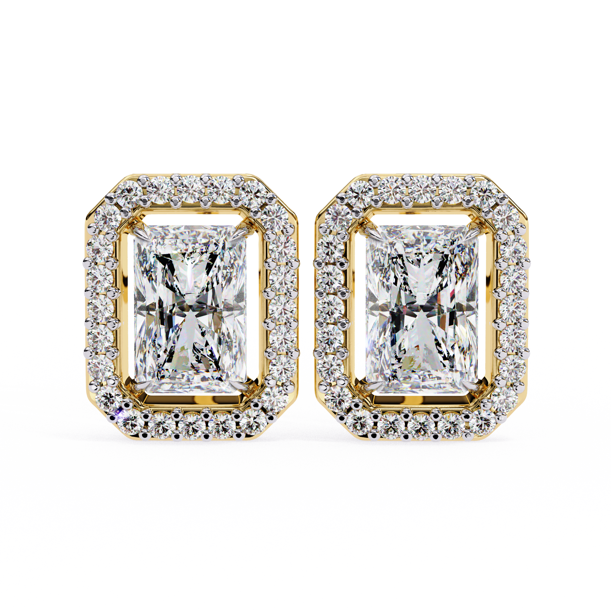 WOKE ™ VVS-F Lab Grown Radiant cut Diamond Halo Studs in 14/18k Gold