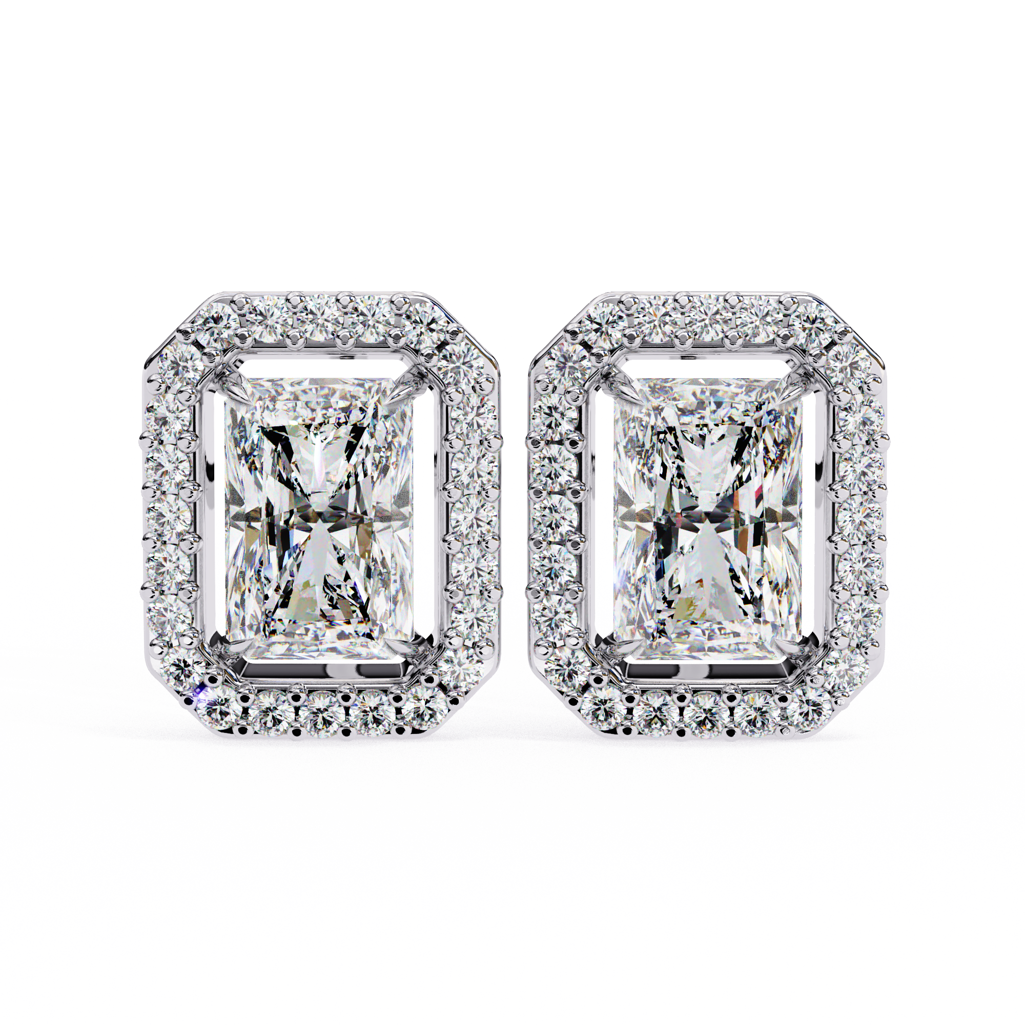 WOKE ™ VVS-F Lab Grown Radiant cut Diamond Halo Studs in 14/18k Gold