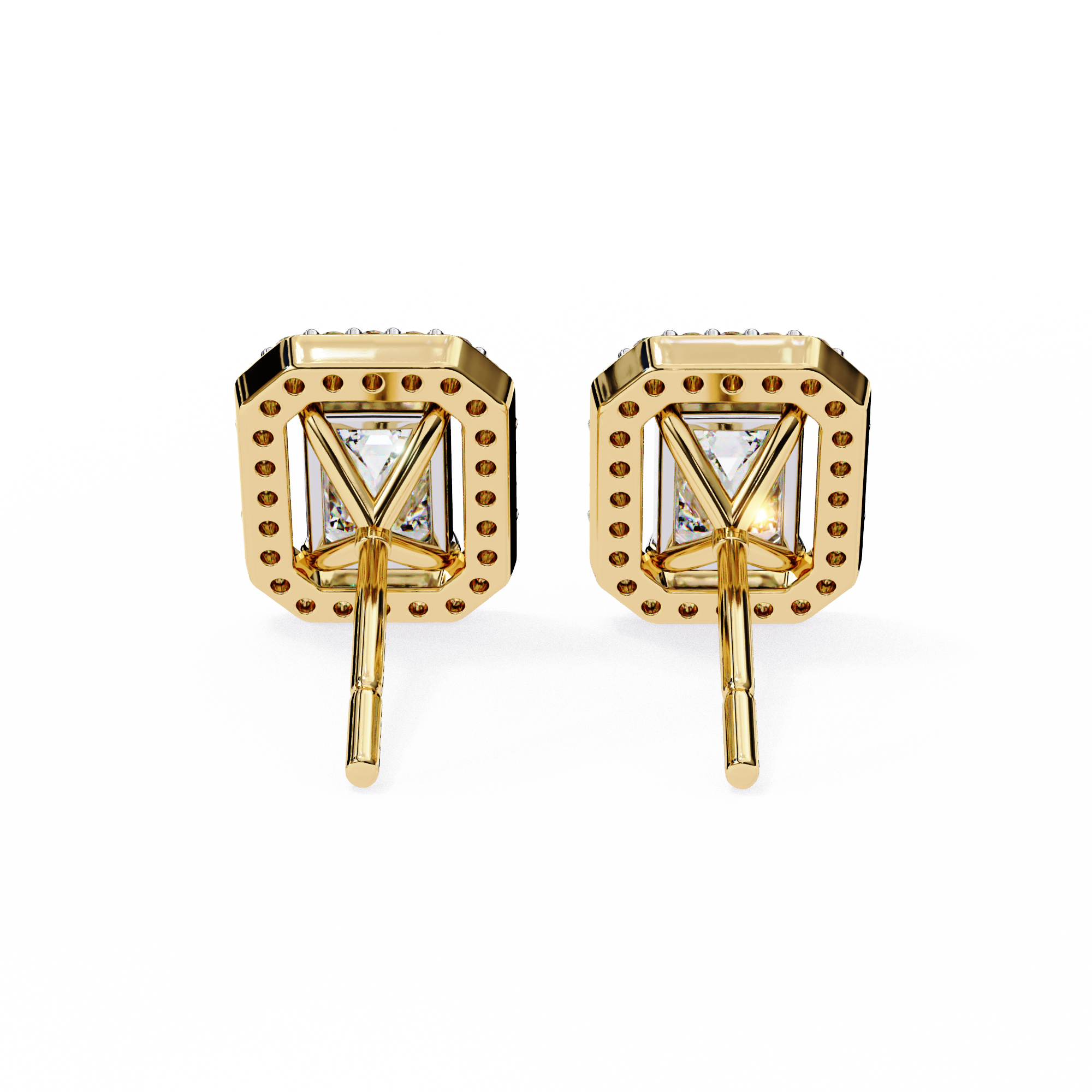 WOKE ™ 2.44 CT VVS-F Lab Grown emerlad cut Diamond Halo Studs in 14/18k Gold