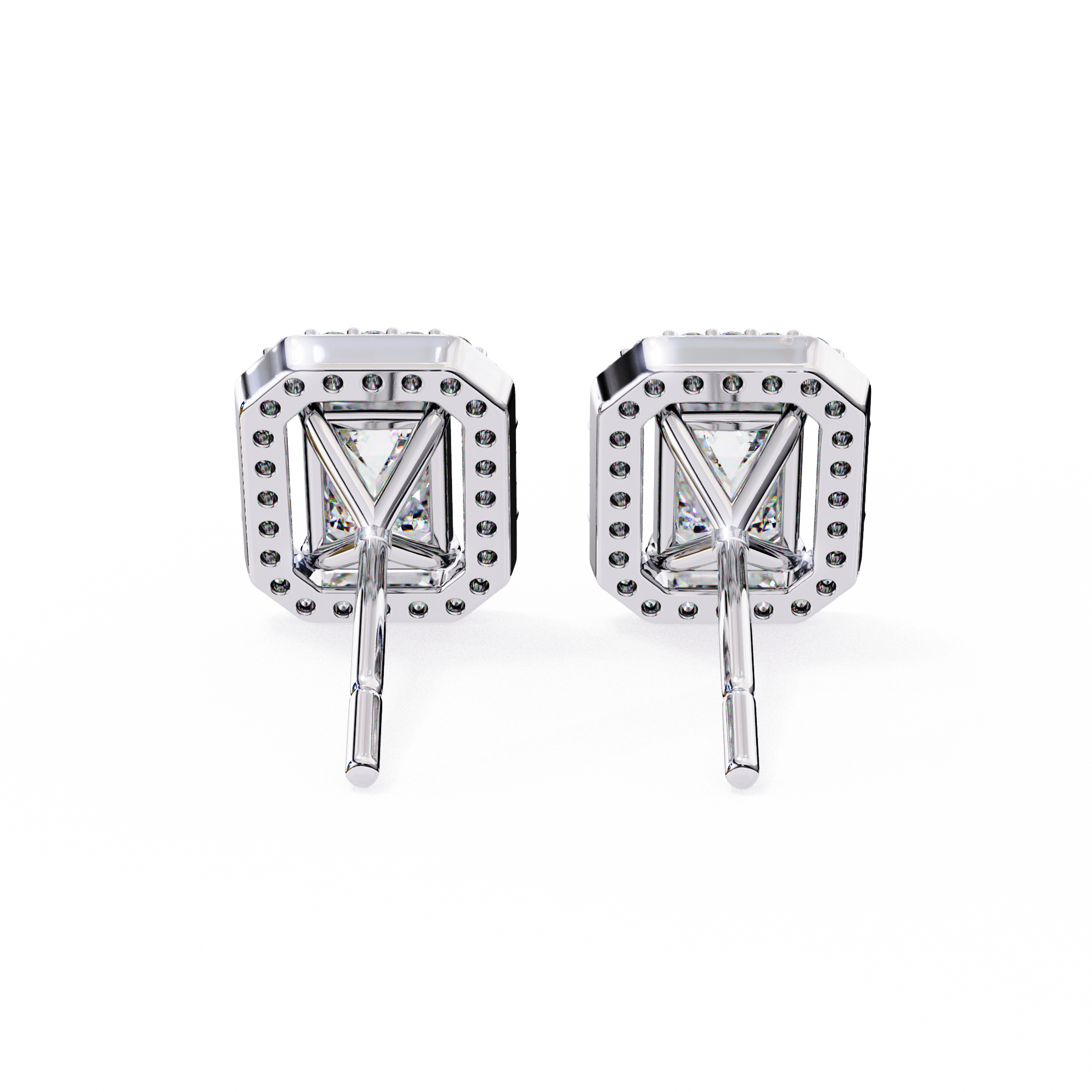 WOKE ™ 2.44 CT VVS-F Lab Grown emerlad cut Diamond Halo Studs in 14/18k Gold