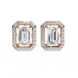 2.44 CT Lab Grown emerlad cut Moissanite Halo Studs in 14/18k Gold