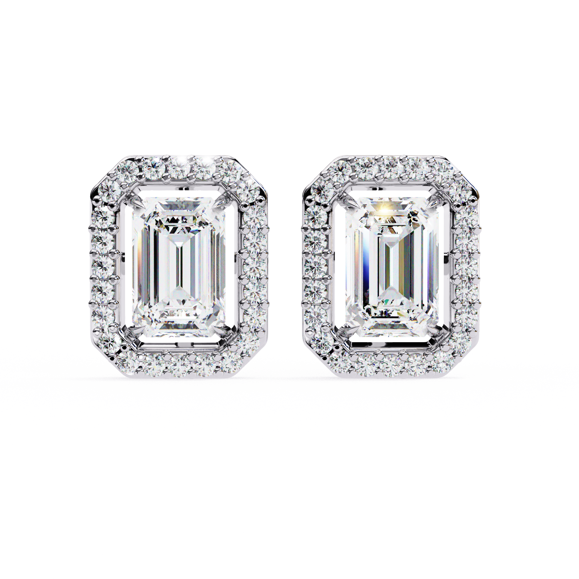 WOKE ™ 2.44 CT VVS-F Lab Grown emerlad cut Diamond Halo Studs in 14/18k Gold