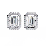 2.44 CT Lab Grown emerlad cut Moissanite Halo Studs in 14/18k Gold