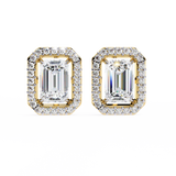 2.44 CT Lab Grown emerlad cut Moissanite Halo Studs in 14/18k Gold