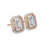 2.44 CT Lab Grown emerlad cut Moissanite Halo Studs in 14/18k Gold