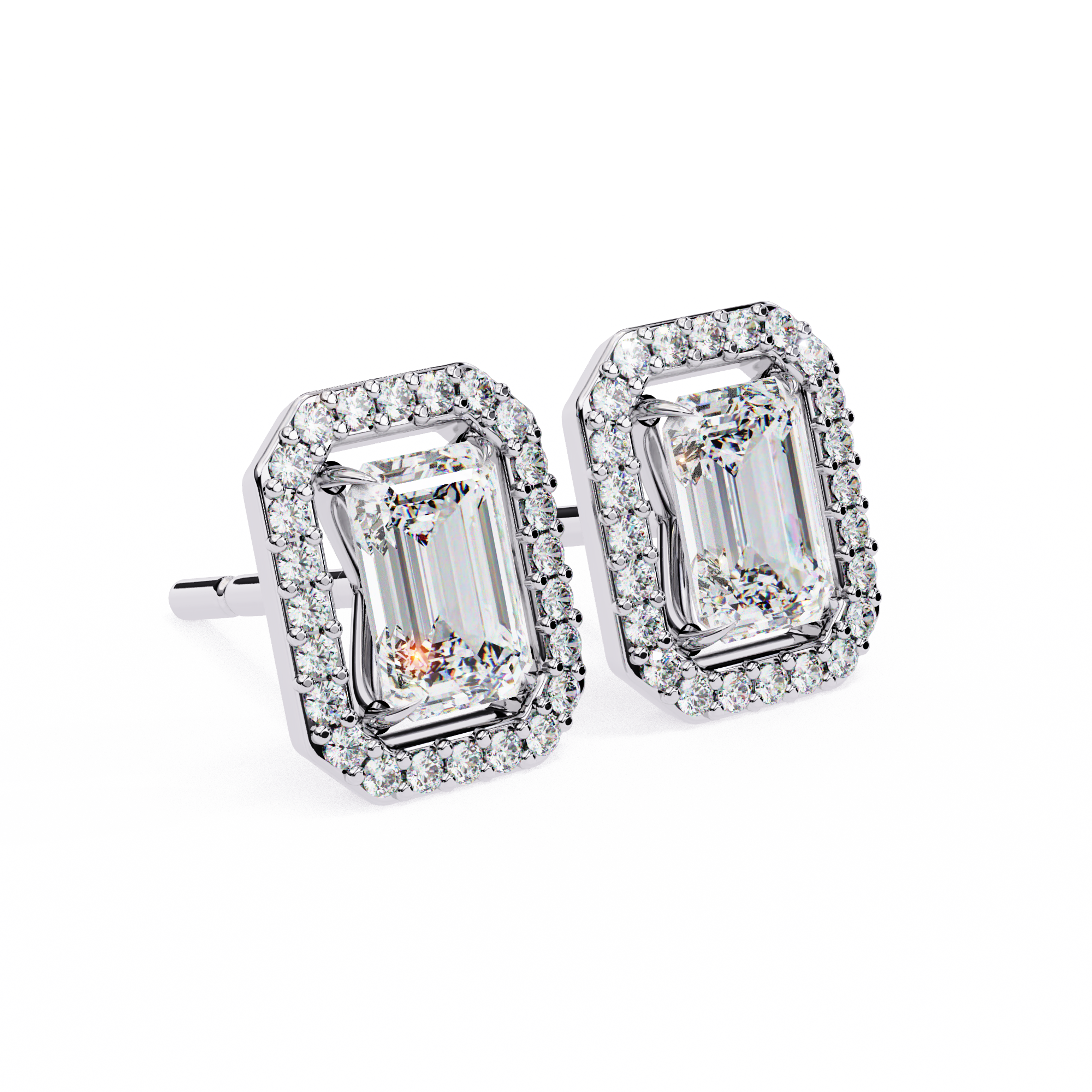 WOKE ™ 2.44 CT VVS-F Lab Grown emerlad cut Diamond Halo Studs in 14/18k Gold