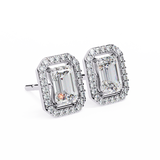 2.44 CT Lab Grown emerlad cut Moissanite Halo Studs in 14/18k Gold