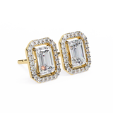 2.44 CT Lab Grown emerlad cut Moissanite Halo Studs in 14/18k Gold