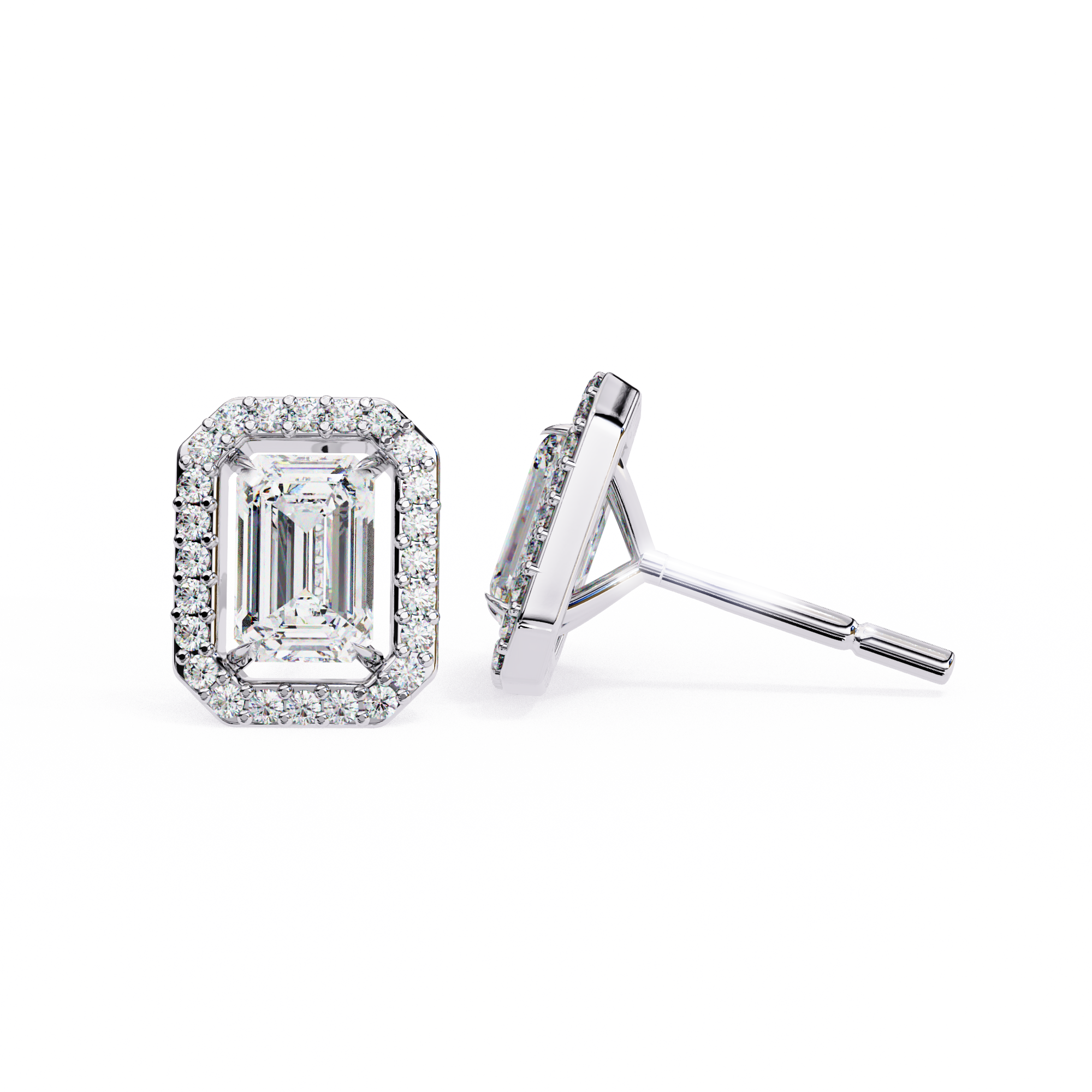 WOKE ™ 2.44 CT VVS-F Lab Grown emerlad cut Diamond Halo Studs in 14/18k Gold