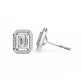 2.44 CT Lab Grown emerlad cut Moissanite Halo Studs in 14/18k Gold