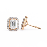 2.44 CT Lab Grown emerlad cut Moissanite Halo Studs in 14/18k Gold