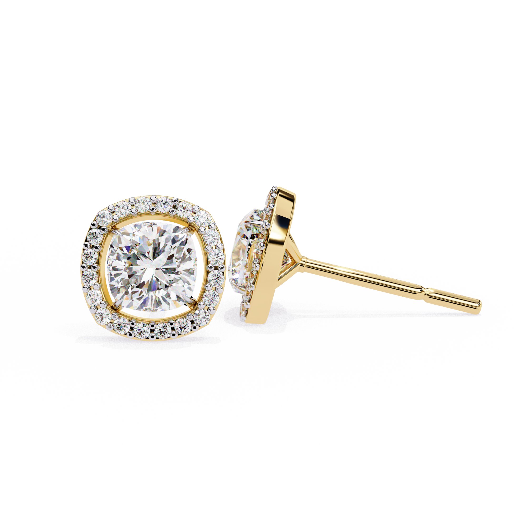 WOKE ™ 2.44 CT VVS-F Lab Grown emerlad cut Diamond Halo Studs in 14/18k Gold