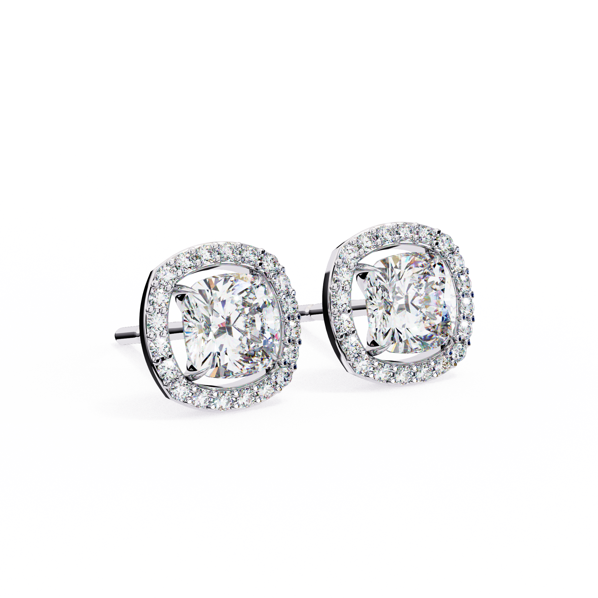 WOKE ™ 2.44 CT VVS-F Lab Grown emerlad cut Diamond Halo Studs in 14/18k Gold