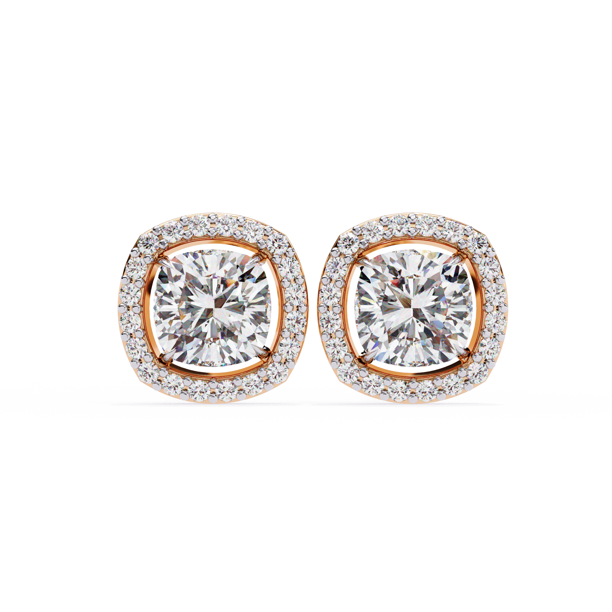 WOKE ™ 2.44 CT VVS-F Lab Grown emerlad cut Diamond Halo Studs in 14/18k Gold