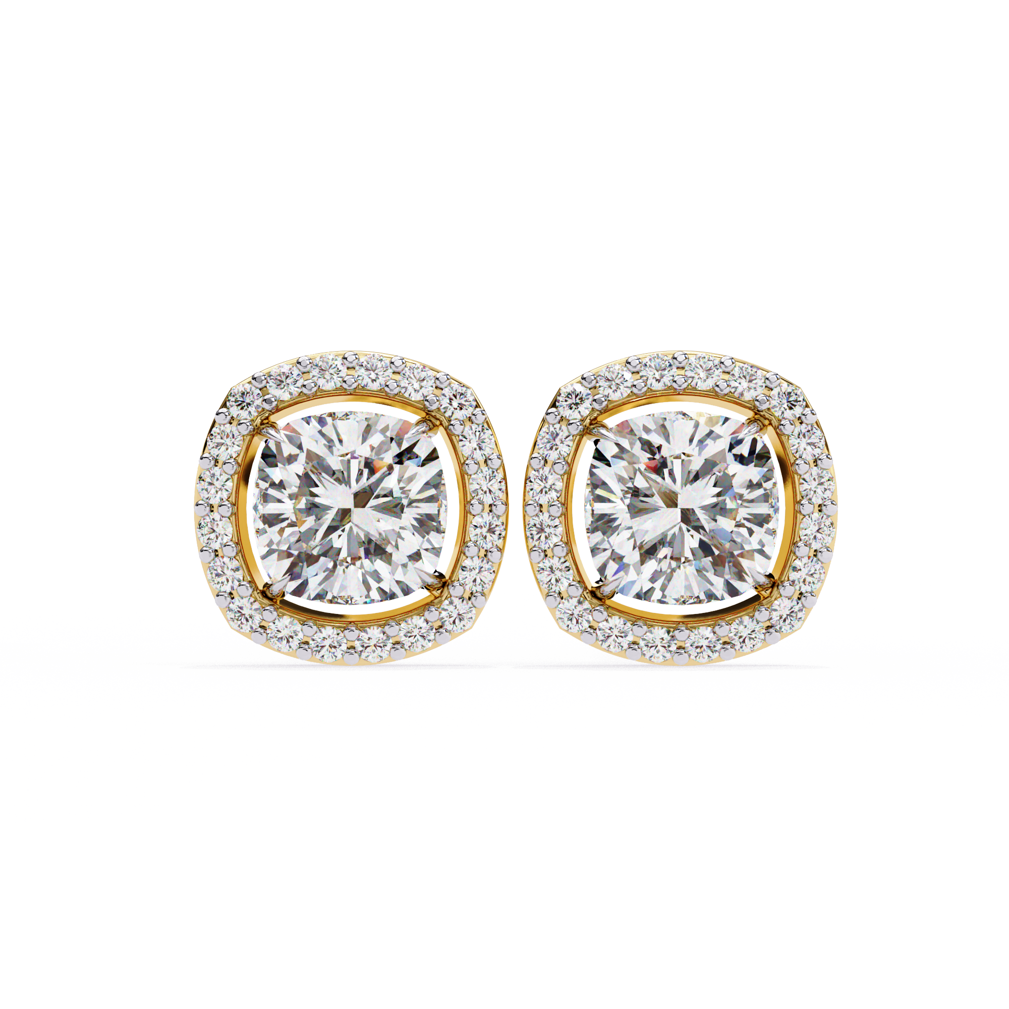 WOKE ™ 2.44 CT VVS-F Lab Grown emerlad cut Diamond Halo Studs in 14/18k Gold