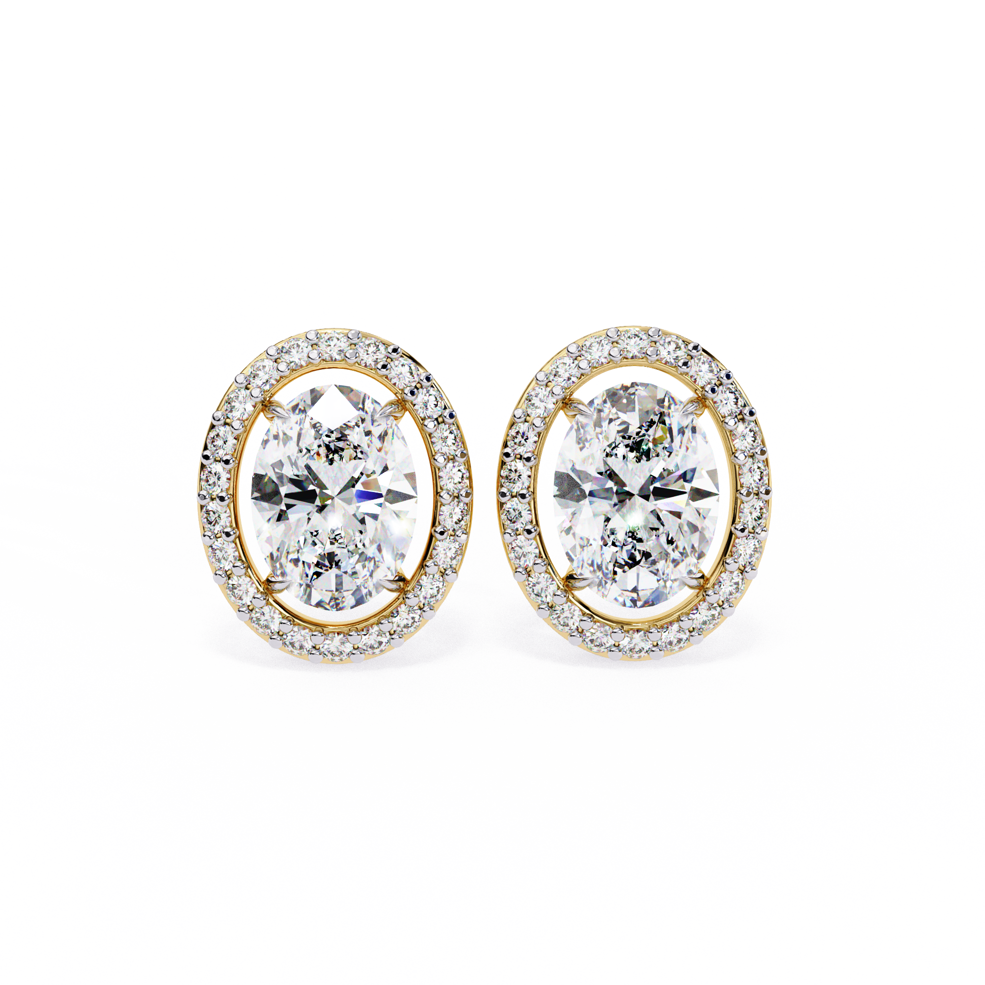 WOKE ™ 2.44 CT VVS-F Lab Grown Oval cut Diamond Halo Studs in 14/18k Gold