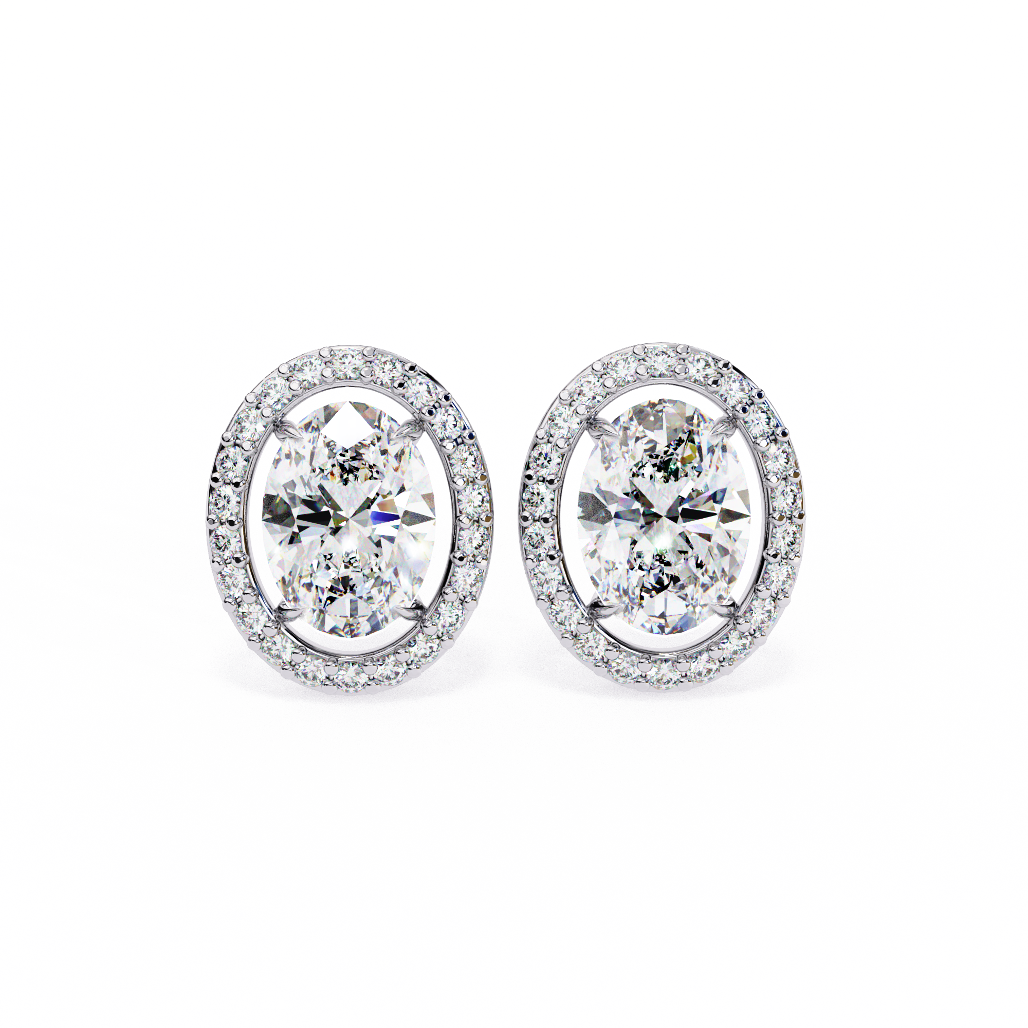 WOKE ™ 2.44 CT VVS-F Lab Grown Oval cut Diamond Halo Studs in 14/18k Gold