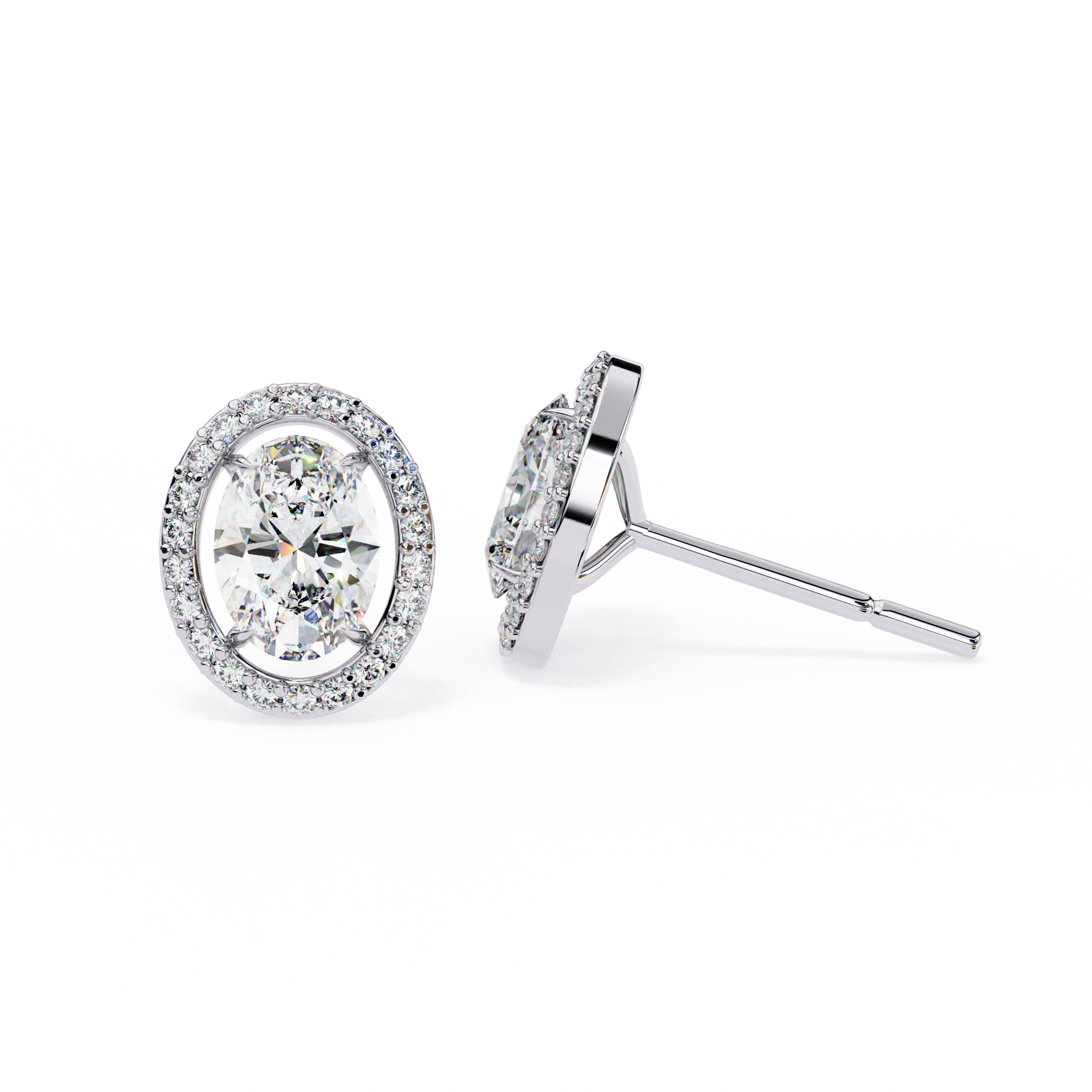 WOKE ™ 2.44 CT VVS-F Lab Grown Oval cut Diamond Halo Studs in 14/18k Gold