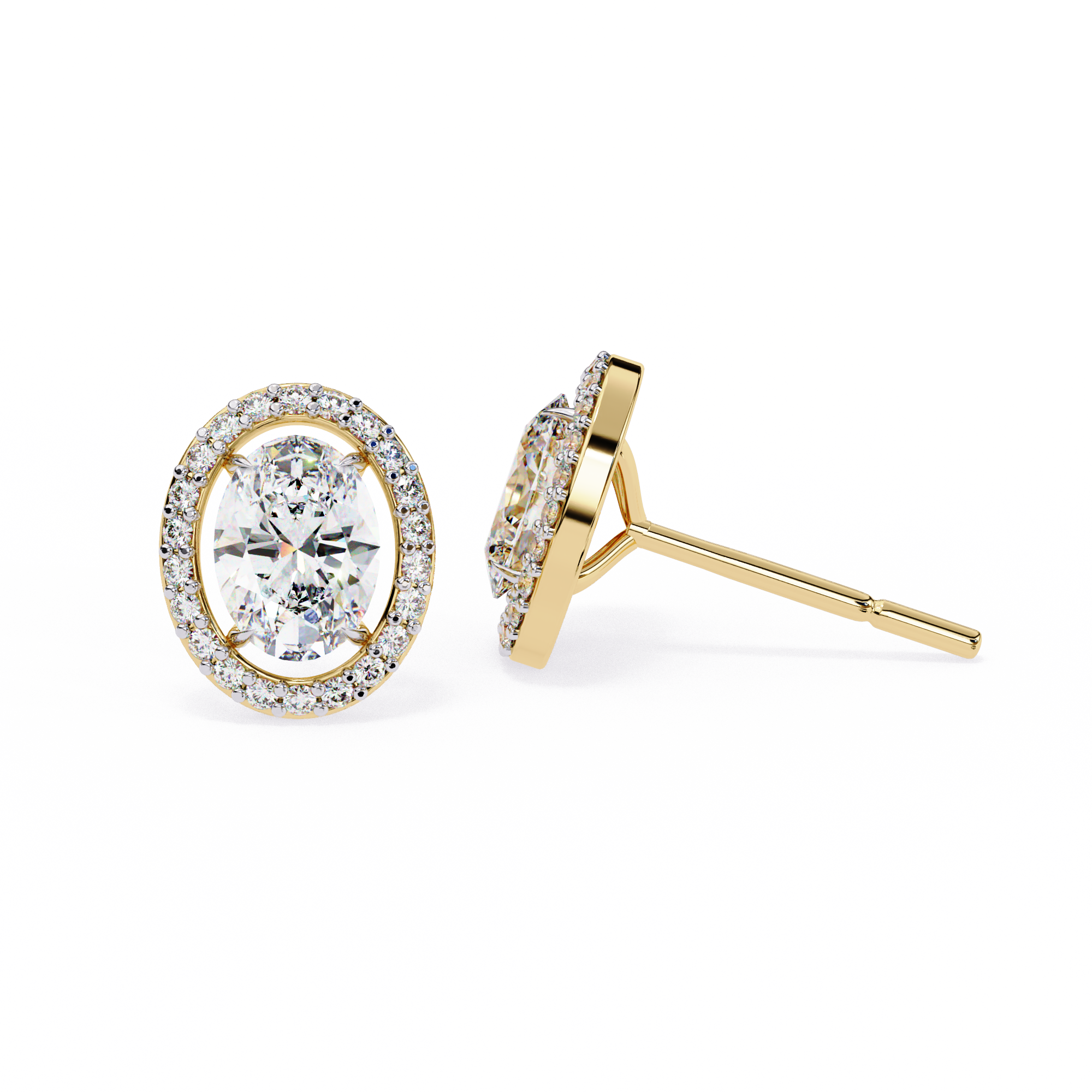 WOKE ™ 2.44 CT VVS-F Lab Grown Oval cut Diamond Halo Studs in 14/18k Gold