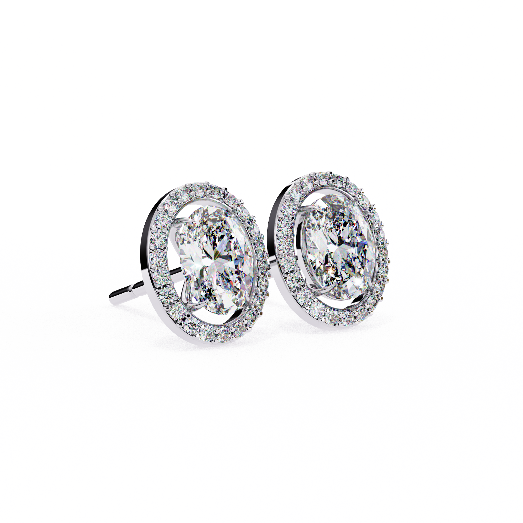 WOKE ™ 2.44 CT VVS-F Lab Grown Oval cut Diamond Halo Studs in 14/18k Gold