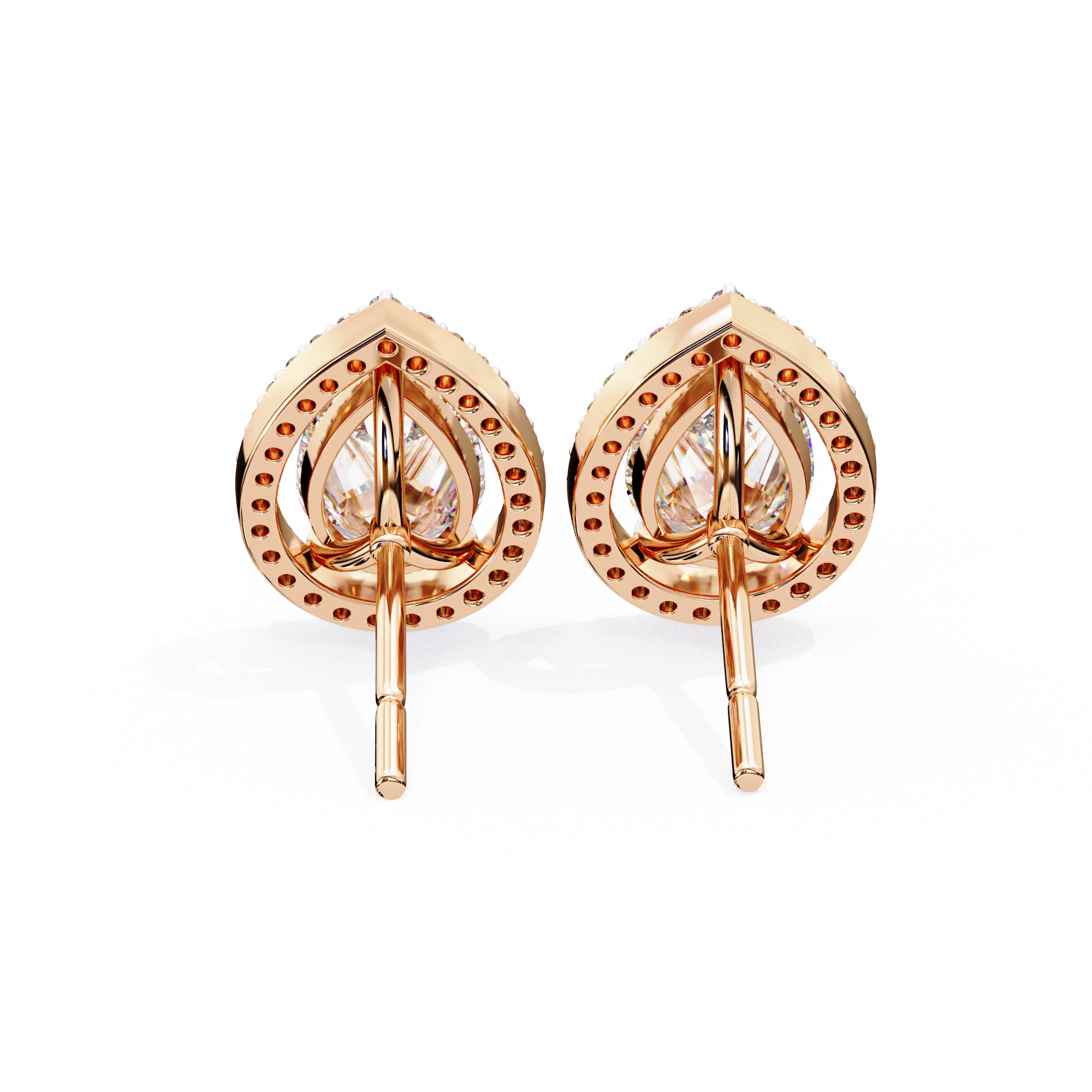 WOKE ™ 2.44 CT VVS-F Lab Grown Pear cut Diamond Halo Studs in 14/18k Gold