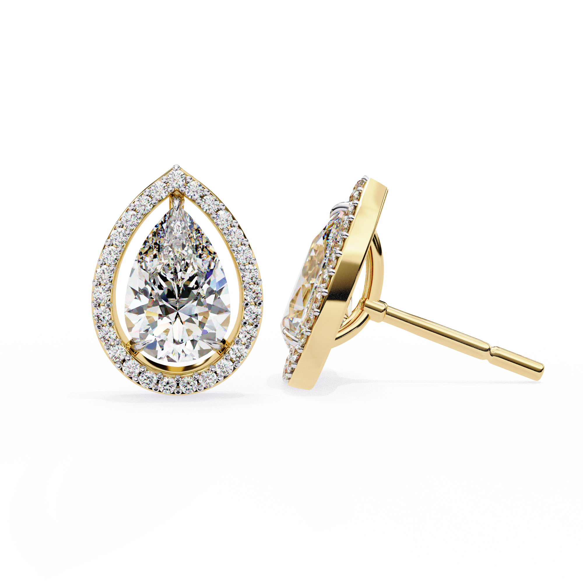 WOKE ™ 2.44 CT VVS-F Lab Grown Pear cut Diamond Halo Studs in 14/18k Gold