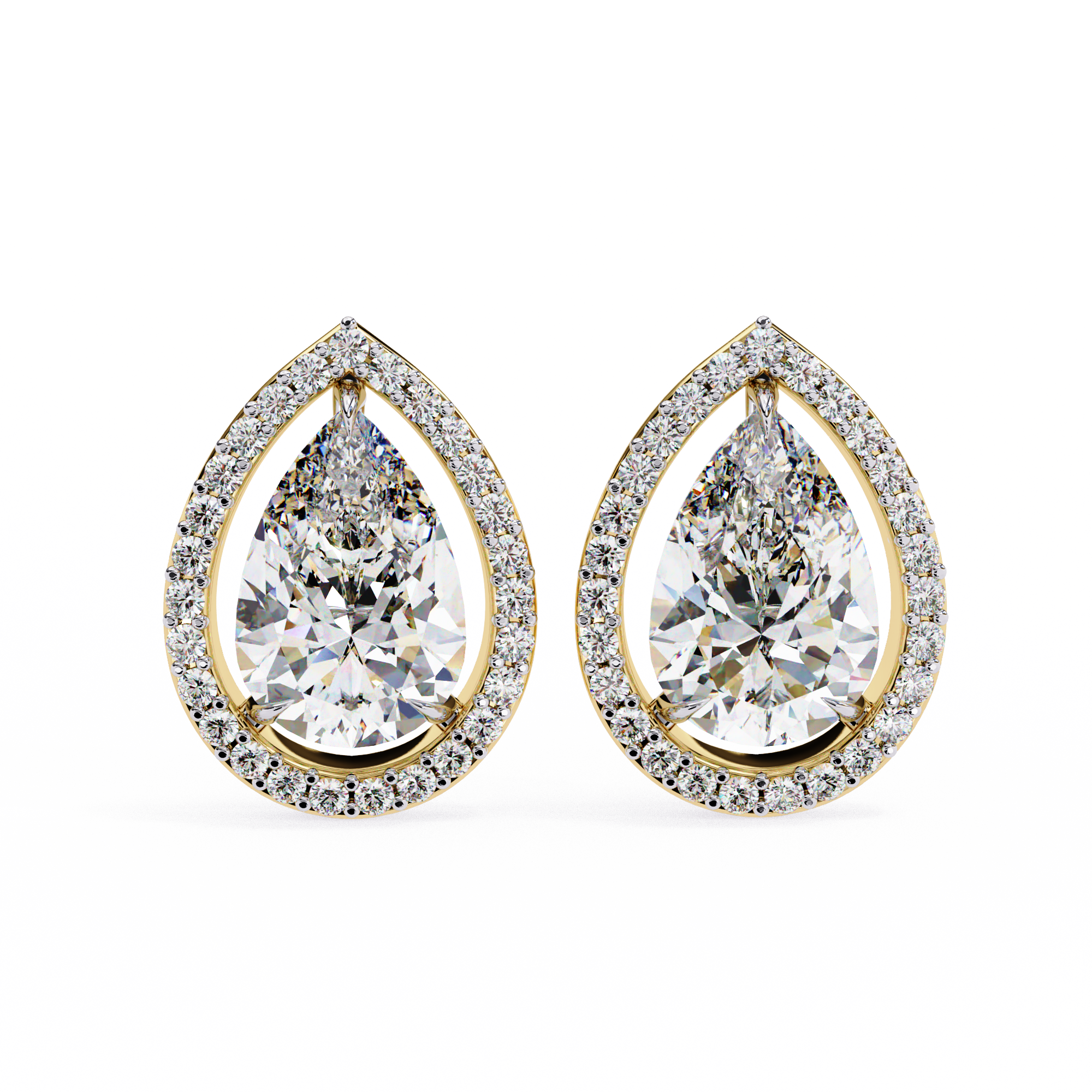 WOKE ™ 2.44 CT VVS-F Lab Grown Pear cut Diamond Halo Studs in 14/18k Gold